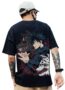 MANSLOOK Store® Cotton 3/4 Sleeve Mens Oversized Black T-Shirt, Anime Printed Fox Oversized Back Printed T Shirt