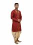 MANSLOOK Bengali Wedding Punjabi Kurta, Banarasi Silk, Embroidered, Beige and Maroon, M to XXL (Only Kurta)