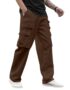 MANSLOOK Pure Cotton Baggy Fit Regular Length Mid Rise 6 Pocket Cargos for Men (Colors Available: Black, Olive, Grey, Brown & Navy)