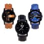 MANSLOOK Premium Black Brown Blue Dial Analogue Combo Watches for Men Pack of 3 (AN-COMBO-01-02-05)