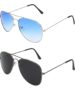 MANSLOOK Black and Blue Aviator Uv-Protected Unisex Sunglasses(Lens-Jet-Black||Frame-Black-Silver| Combo Of 2
