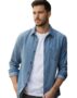 MANSLOOK Denim Shirt, Long Sleeve Button Down Casual Shirt with Chest Pocket