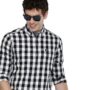 MANSLOOK Indian Garage Co Men’s Cotton Slim Fit Checkered Full Sleeves Cutaway Collar Casual Shirt