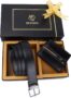 MANSLOOK Men’s Premium Leather Belt & Wallet Gift Set – Combo with Elegant Ribbon Gift Box (GIFTCHECK38BL)
