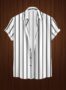 MANSLOOK Vertical Striped Short Sleeve Button Down Shirt, Black and White, Casual Style