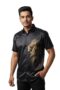 MANSLOOK Shirt Black Gold Lion Design Print, Short Sleeve Button Down Casual Formal Wear