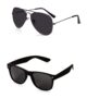 MANSLOOK Combo Must Have Fashion Aviator & Square Sunglasses Black Frame, Black lens (Large) � Pack of 2