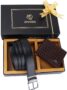 MANSLOOK Men’s Premium Leather Belt & Wallet Gift Set – Combo with Elegant Ribbon Gift Box (GIFTCHECK39BRN)