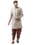 MANSLOOK mens Vastramay Men’s Maroon And Rose Gold Silk Blend Sherwani Set