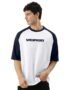MANSLOOK 100% Pure Cotton Oversized Loose Baggy Fit Drop Shoulder Round Neck Cool Front Chest Typographic Logo Printed Raglan Sleeve T-Shirt for Men (Colors: White, Black, Swanwhite, Beige & Grey)