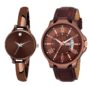 MANSLOOK Leather Analogue Unisex Couple Combo Watch For Men & Women (Brown Dial & Colored Strap) -W246-236Br, Brown Band