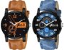 MANSLOOK Analog Watch for Men Combo Pack of 2 Brown Blue and Black Dial Formal Design