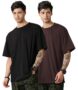 MANSLOOK Oversized Baggy Fit Half Sleeves Round Neck Solid Cotton Blend Combo T-Shirt for Men (Pack of 2)