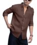 MANSLOOK Linen Button-Down Shirt, Textured Sage Brown, Long Sleeve (in, Alpha, M, Regular, Brown)