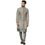 MANSLOOK Men’s Kurta Indo-Western Sherwani Churidar Set, Blue Jacquard, Woven Design Mandarin Collar Regular Fit Full Sleeves