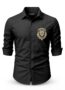 MANSLOOK White Cotton Shirt with Embroidered Lion Design, Long Sleeve Button Down