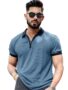 MANSLOOK Mens Half Zip Polo Neck Solid Half Sleeve Denim Blue and Black Cotton Slim Fit T-Shirt