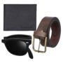 MANSLOOK Non-Leather wallet Belt & Sunglass Gift combo Set for Men and Boys.