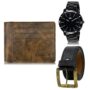 MANSLOOK Mens Combo of Watch with Artificial Leather Wallet & Belt FZ-LR112-WL19-BL01