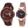 MANSLOOK Analogue Men’s & Women’s Watch (Pack Of 2, Brown Dial & Strap , Leather)