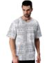 MANSLOOK Pure Cotton Oversized Loose Baggy Fit Drop Shoulder Round Neck All Over Paisley Bandana Printed Half Sleeves T-Shirt for Men (Colors Available: White, Navy Blue & Beige)