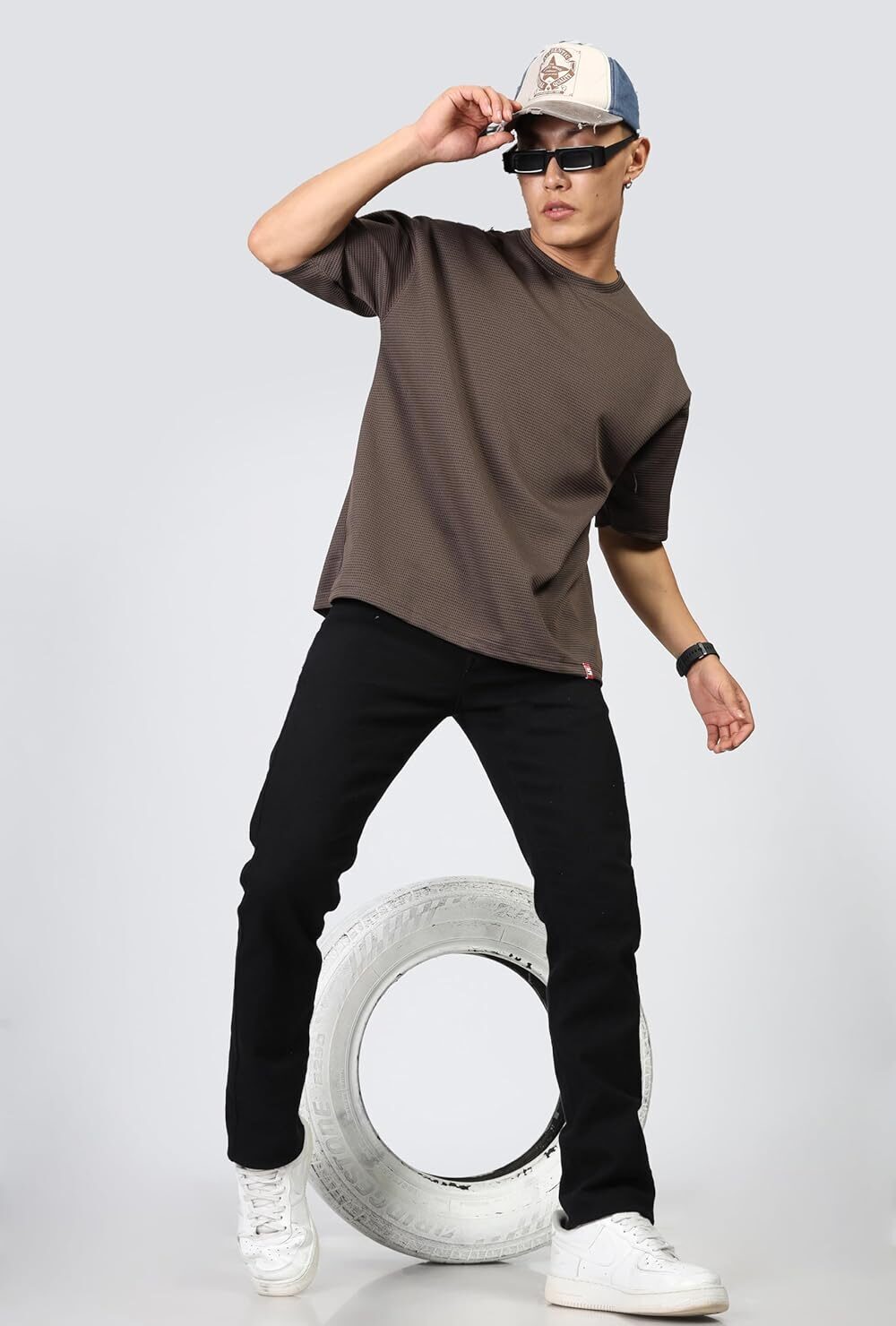 MANSLOOK Men Oversized T Shirt Solid Dotted Design | Round Neck Loose Fit Drop Shoulder Casual Cotton T-Shirt for Men - Image 4