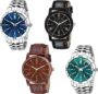 MANSLOOK FASHION WITH DEVICE OF R Analog Stainless Steel-Leather Strap with Multicolor Dial Casual Men & Boys Watch Pack of 4