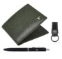 MANSLOOK FOREST Gary Aniline Green Leather Wallet, Black Pen & Keychain Combo Gift Set for Men