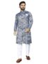 MANSLOOK Men’s Cotton Silk Printed Sherwani Set with Mandrian Collared Neck Long Sleeves Button Closure Kurta and Solid Pyjama