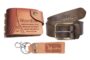 MANSLOOK Belt & Keychain for Men and Boys Gift Set Combo Pack of 3 Accessories (Combo-02)