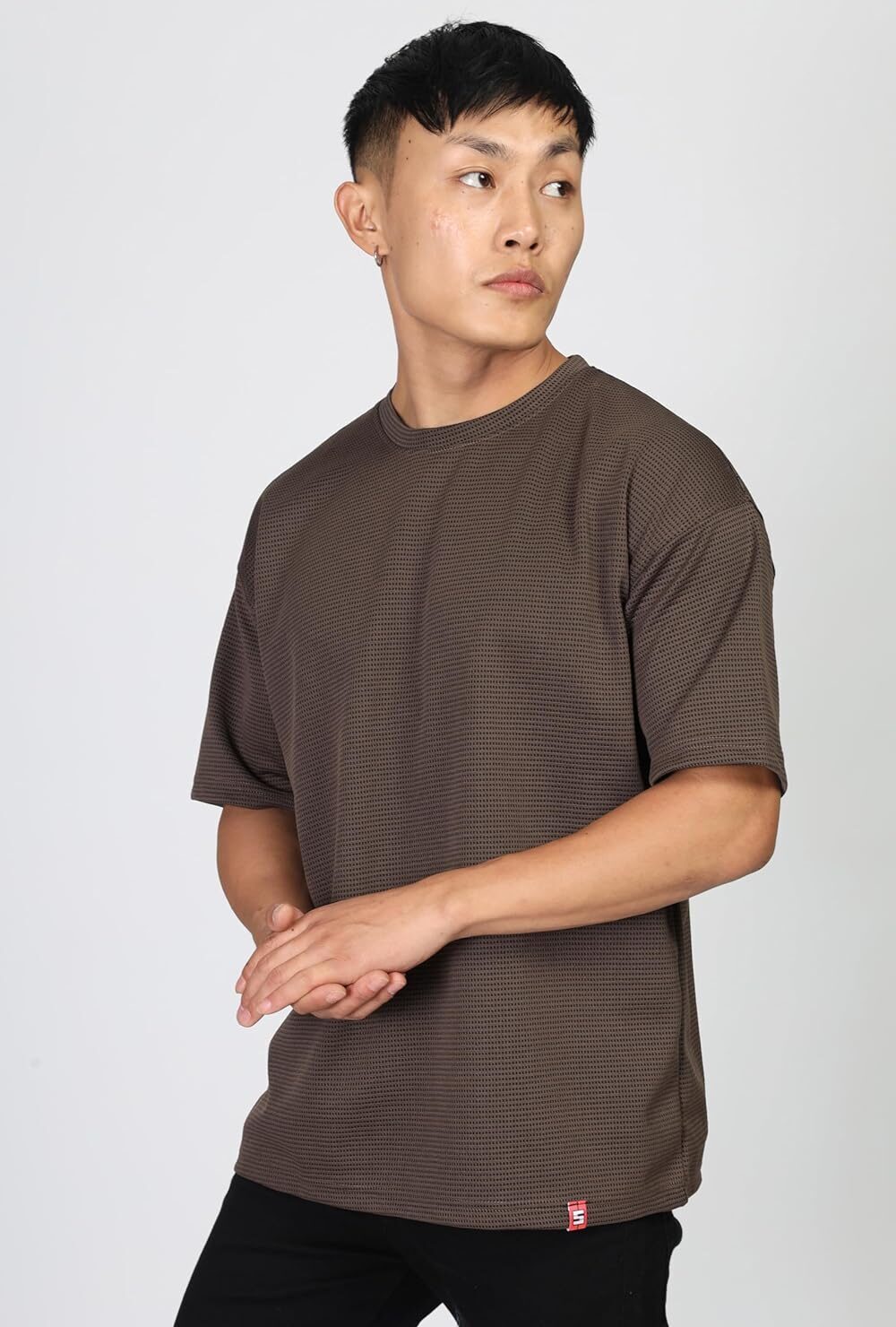 MANSLOOK Men Oversized T Shirt Solid Dotted Design | Round Neck Loose Fit Drop Shoulder Casual Cotton T-Shirt for Men - Image 5