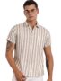 MANSLOOK Scott Men’s | Stripes | Half Sleeve | Slim Fit | Linen Blend | Spread Collar | Casual Shirt