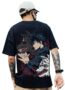 MANSLOOK Store® Cotton 3/4 Sleeve Mens Oversized Black T-Shirt, Anime Printed Fox Oversized Back Printed T Shirt