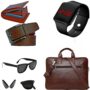MANSLOOK Sanwariya Seth Men’s Premium Accessories Gift Combo – Leather Wallet, Classic Belt, Digital LED Watch, Foldable UV Sunglasses & Stylish Office Laptop Bag