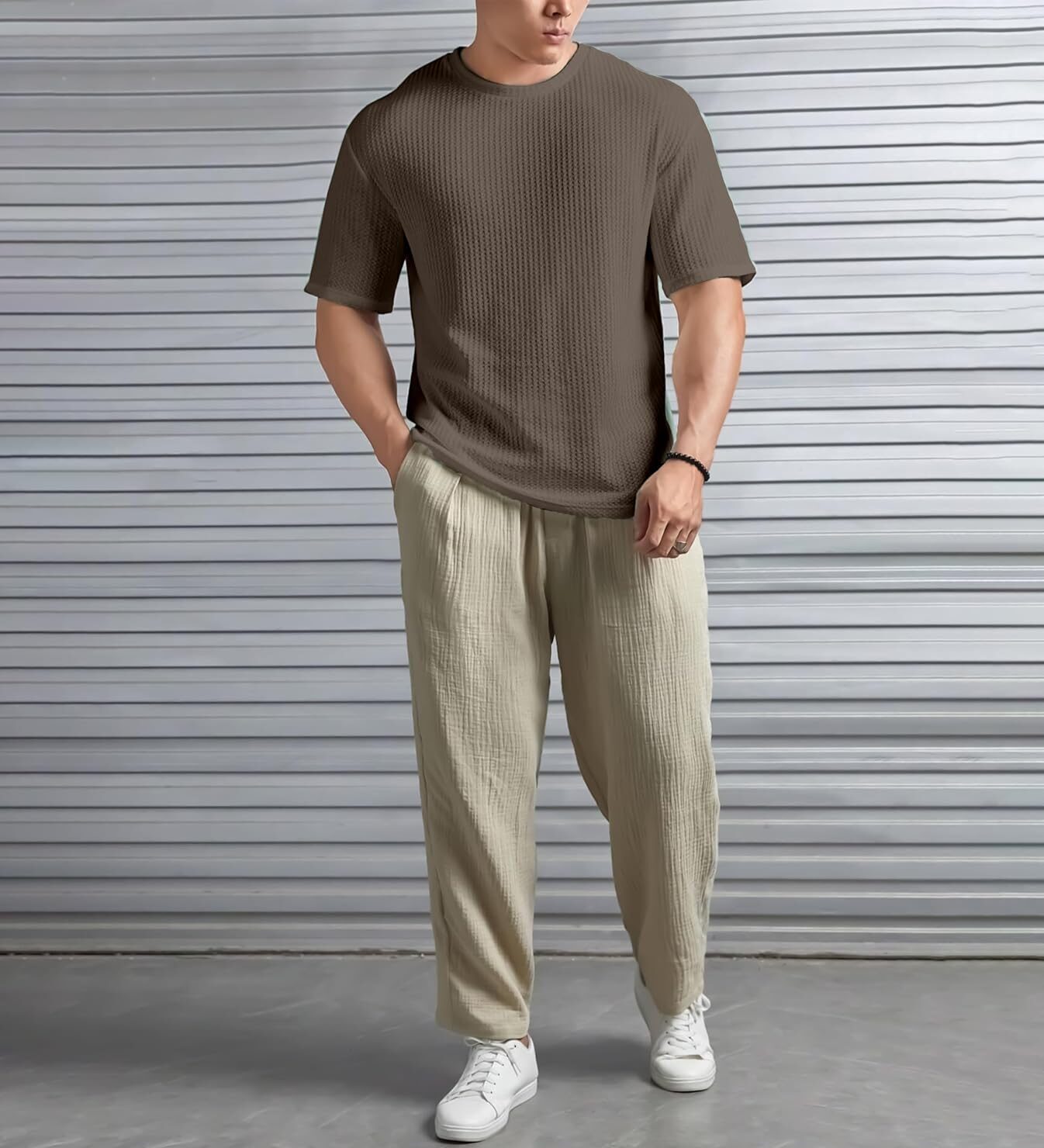 MANSLOOK Men Oversized T Shirt Solid Dotted Design | Round Neck Loose Fit Drop Shoulder Casual Cotton T-Shirt for Men - Image 9