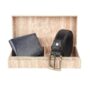 MANSLOOK Men Leather Belt & Black Wallet Combo With Wooden Gift Box (21-13)