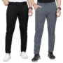 MANSLOOK Regular Fit Self-Design Trousers | Mid-Rise Cotton Blend Pants for Work Stylish Formal Bottoms for Men (Pack of 2)